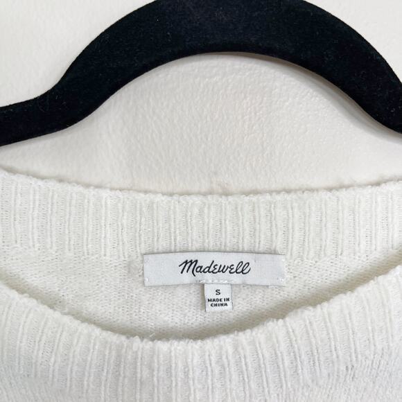 Madewell Tier Sleeve Sweater Cream Small S Wool Stretch Bateau Neck 3/4 Sleeve - Picture 8 of 14